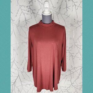 Ivy Rose Salmon Pink Stretch Jersey Mockneck Long Sleeve Top